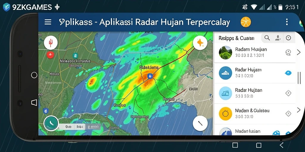 Antarmuka utama 9ZKGAMES menampilkan radar hujan yang jelas