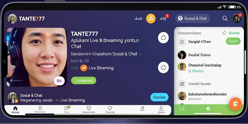 Tampilan antarmuka aplikasi TANTE777 dengan fitur Live Streaming yang menarik.